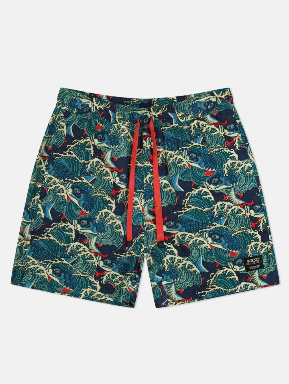 Wesc Zac Swim Trunks Blue White Orange Koi Fish Print Size Mens XL Womens XXL